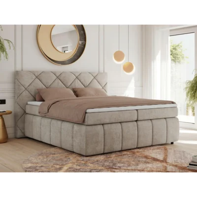 XXXLutz Boxspringbett RITA in Beige, Liegefläche 140x200 cm – mit Bettkasten, Taschenfederkern